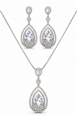 Luxury Teardrop Crystal Pendant Necklace & Earrings Set
