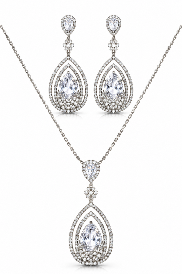 Luxury Teardrop Crystal Pendant Necklace & Earrings Set