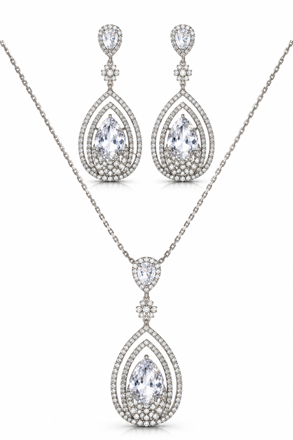 Luxury Teardrop Crystal Pendant Necklace & Earrings Set