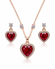 Luxury Red Heart Crystal Pendant Necklace & Earrings