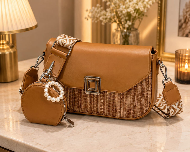 Brown Clutch With Crystal Chain