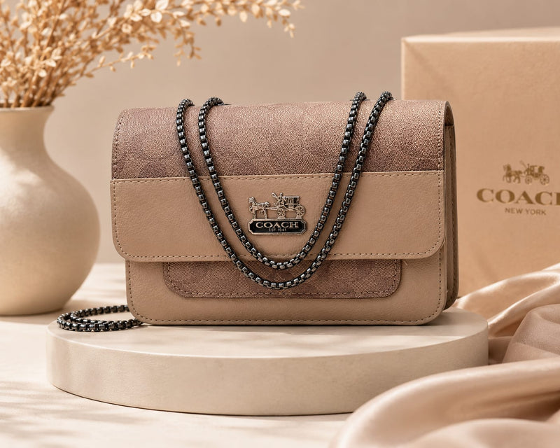 Brown Hand Bag with Black chain