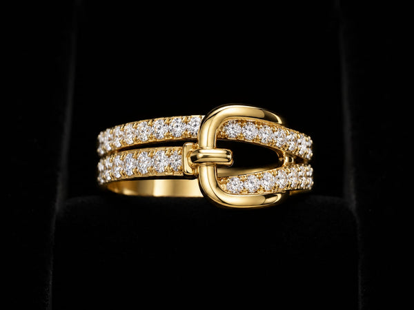 Aura by ZS Luxury Crystal Buckle Ring – Gold Plated Adjustable Ring