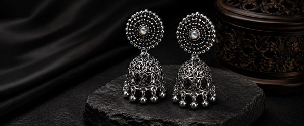 Aura by ZS Vintage Oxidized Jhumka Earrings