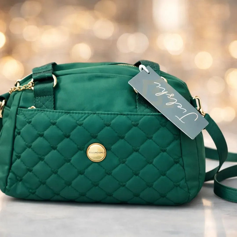 Luxury Quilted Green Nylon Shoulder & Crossbody Handbag for Women