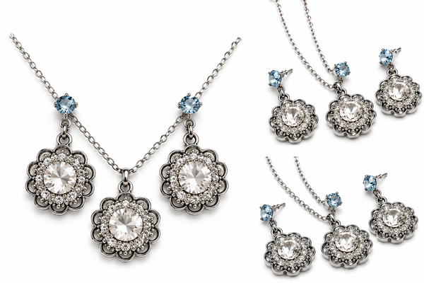 Luxury Crystal Flower Pendant Necklace & Earrings
